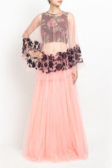Amrit Kaur -ANK Peach Cape With Blouse and Skirt