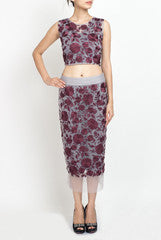 Amrit Kaur -ANK Grey Blouse and Skirt With Wine Embroidery