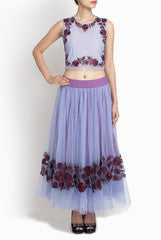 Amrit Kaur-ANK Blue Wine Embroidered Skirt and Top