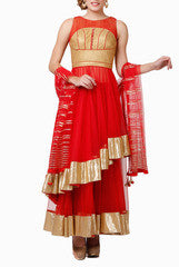 Abhilasha & Abhishek Gold & Red Anarkali Suit