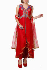 Abhilasha & Abhishek Red Shimmer Georgette Suit