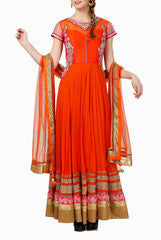 Abhilasha & Abhishek Orange Anarkali Suit Set