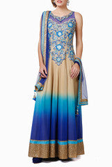 Abhilasha & Abhishek Beige And Blue Shaded Gown