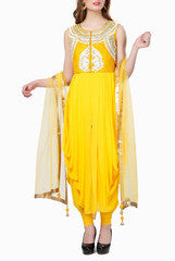 Abhilasha & Abhishek Yellow Dhoti Draped Dress
