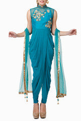 Abhilasha & Abhishek Peacock Green Dhoti Dress
