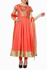 Abhilasha & Abhishek Orange Anarkali Suit
