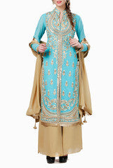 Abhilasha & Abhishek Aqua Blue Straight Suit