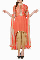 Abhilasha & Abhishek Peach Printed Draped Suit