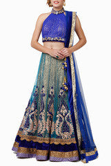Abhilasha & Abhishek Blue & Gold Lehenga Choli