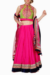 Abhilasha & Abhishek Fuchsia Pink Silk Lehnga