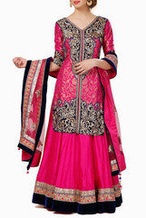 Abhilasha & Abhishek Fuchsia and Black Silk Lehenga