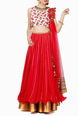 Abhilasha & Abhishek Red Silk Lehenga