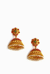 Alankruthi Green And Pink Dotted Jhumka