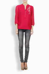 Ansheika Red Leaf Patterned Kurti