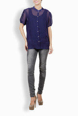 Ansheika Navy Blue Puff Sleeve Shirt