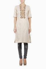 Ansheika Golden Embroidered Rose Kurta