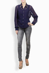Ansheika Navy Blue Embellished Shirt