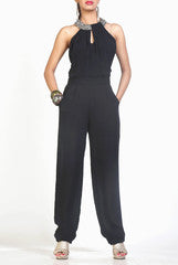 Ardeuir Black Beaded Round Collar Jumpsuit