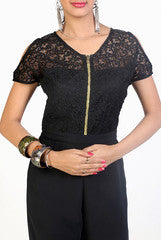 Ardeuir Black Centre Zipper Jumpsuit