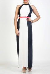Ardeuir White And Black Maxi With Pink Belt