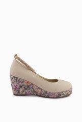 A & S Shoes Peach And Floral Wedges