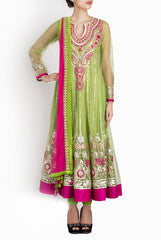 Binny Sodhi Neon Green And Pink  Floor Length Anarkali