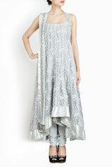 Binny Sodhi Silver Grey Asymmetrical Hemline Anarkali