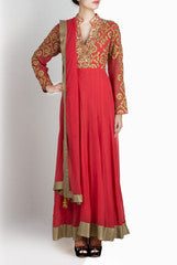 Binny Sodhi Orange And Gold Floor Length Anarkali