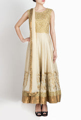 Binny Sodhi Beige And Gold  Floor Length Anarkali
