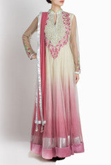 Binny Sodhi Candy Pink And Cream Floor Length Anarkali