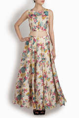 Binny Sodhi Floral Print Skirt And Crop Top Set