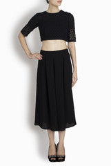 Binny Sodhi Black Devided Skirt And Black Georgette Crop Top Set