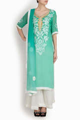 Binny Sodhi Green And Ivory Suit Set