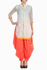 Binny Sodhi Ivory Kurta With Neon Orange Draped Salwar