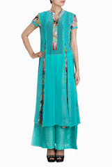 Binny Sodhi Pleated Turquoise  Kurta With Palazzo