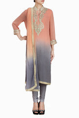 Binny Sodhi Ombre Peach And Grey Suit Set
