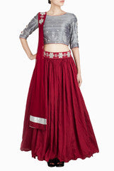 Binny Sodhi Maroon Lehenga With Silk Blouse and Dupatta