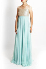 Wundershop Gold Sequinned Blue Gown