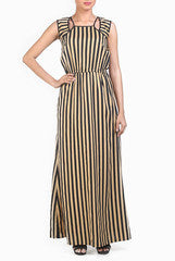 Chateau Beige and Black Stripes Dress