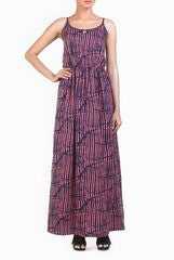 Chateau Batik Print Blue and Pink Maxi Dress
