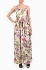 Chateau Floral Print Beige Maxi Dress