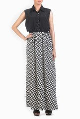 Chateau Black and White Geometrical Print Maxi Dress