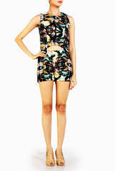 Crazi Darzi Black Printed Short Hole Playsuit