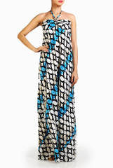 Crazi Darzi White and Blue Elan Chinka Dress