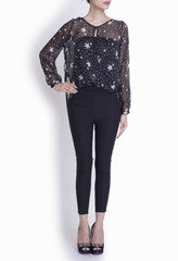 Crazi Darzi Black Chiffon Cowl Top