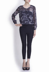 Crazi Darzi Black and White Chiffon Cowl Top