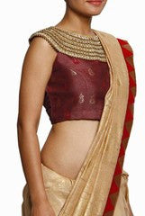 Closet Ranipink Halter neck With Maroon Jacquard Blouse