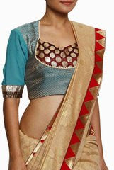 Closet Ranipink Jacquard Blue With Maroon Yoke Blouse