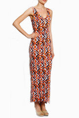Closet Ranipink Orange Ikat Multicolor Knit Dress ORANGE IKAT MULTICOLOR KNIT DRES
