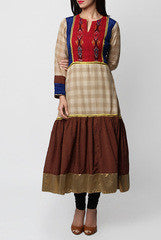 Closet Ranipink Beige Check Long Anarkali Kurta